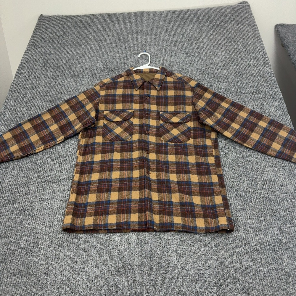 Vintage LL Bean Flannel Shirt Mens L Brown Plaid Long Sleeve Outdoor Workwear